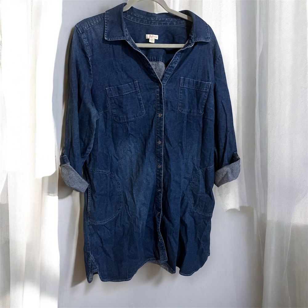 J. Jill Denim Chambray Knee Length Shirt Dress Size XL Petite